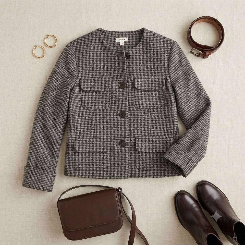 Max Studio London Jacket Womens Small Gray Houndstooth Button Front Utility Work